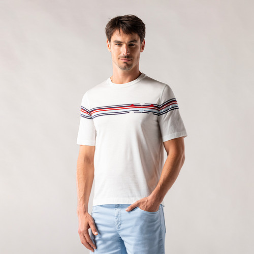 White T-shirt with tricolor stripes