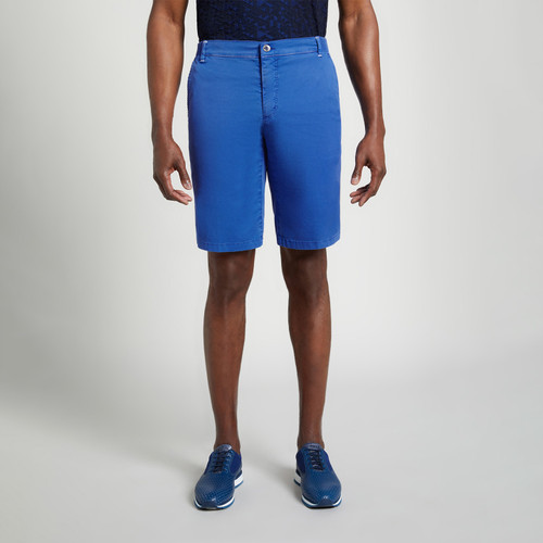 Indigo blue cotton Bermuda shorts, slim fit