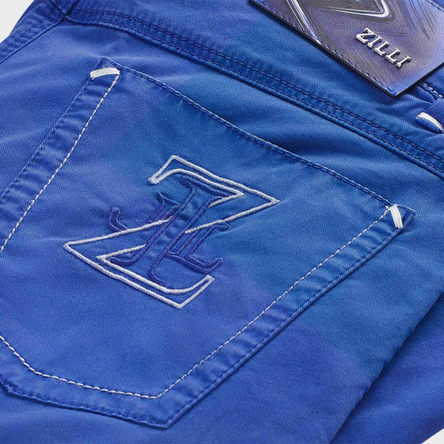 Indigo blue cotton Bermuda shorts, slim fit