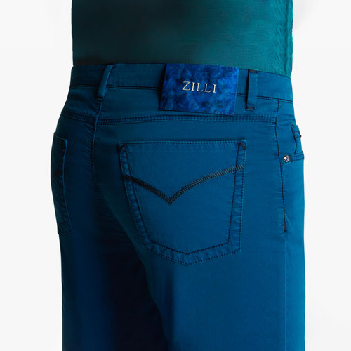 Petrol-blue cotton and silk Bermuda shorts, slim fit