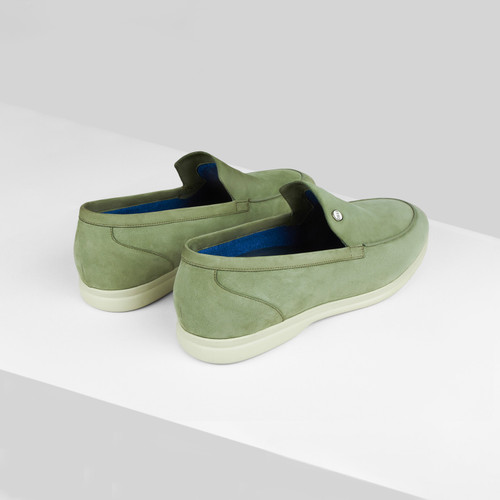 Almond green loafers in soft nubuck calfskin