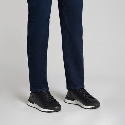 Black run sneakers in calfskin and rubber calfskin