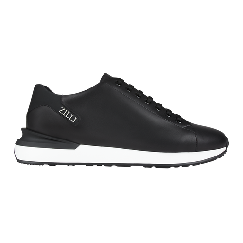 Black run sneakers in calfskin and rubber calfskin