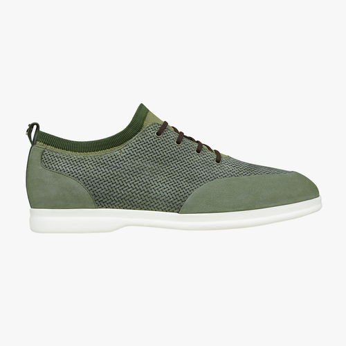 Khaki sneakers in soft calfskin embossed with a braided leather effect and nubuck calfskin