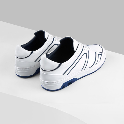 White and navy sneakers in calfskin and rubber calfskin