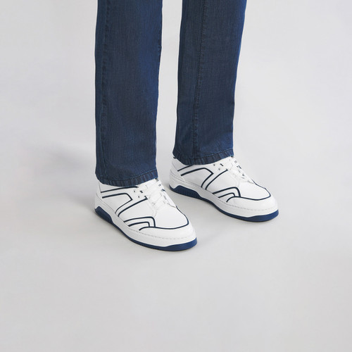 White and navy sneakers in calfskin and rubber calfskin