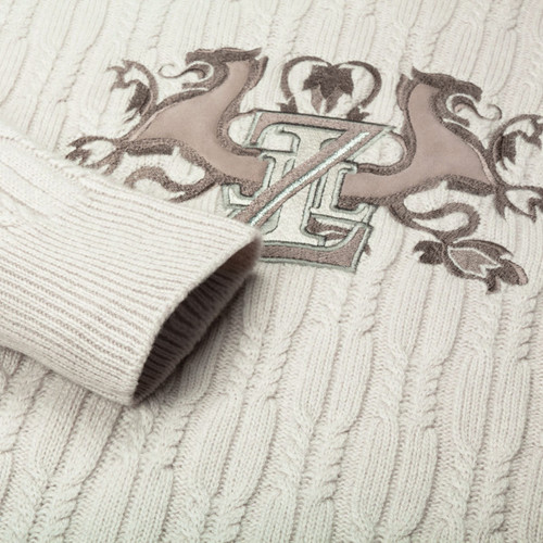 Beige turtleneck sweater, "Lion" embroidery