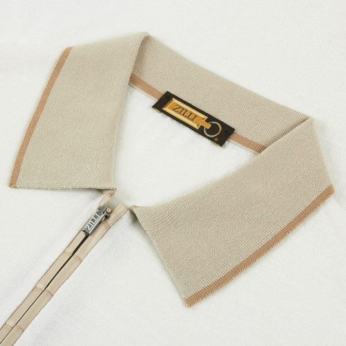 Ecru and beige zipped polo, crocodile detail, "Micro griffon" embroidery