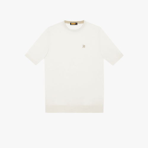 Ecru crew neck sweater, beige "Micro Griffon" embroidery