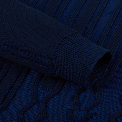 Navy round neck sweater, diamond jacquard weave