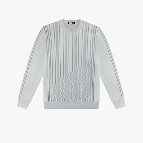 Pearl-grey round neck sweater, diamond jacquard weave