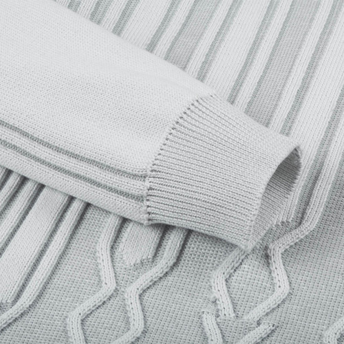 Pearl-grey round neck sweater, diamond jacquard weave