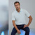 Light blue “Linen Horizon” zipped polo shirt