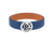 Denim blue belt in deerskin, Lion buckle, width 40mm
