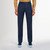 Denim blue trousers, elastic waistband, houndstooth patterned patch