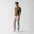 Beige trousers, elasticated waistband and drawstring