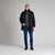 Black long padded coat, high collar
