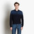 Dark blue and slate blue zipped polo-shirt bleu, « Shading » jacquard weave