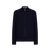 Mock neck zipped navy blue cardigan,  "Rhombus" jacquard weaving