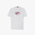Round-neck white T-shirt with "Micro extravegas" leather embroidery