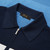Denim-blue zipped polo shirt, navy-blue and white colour-block