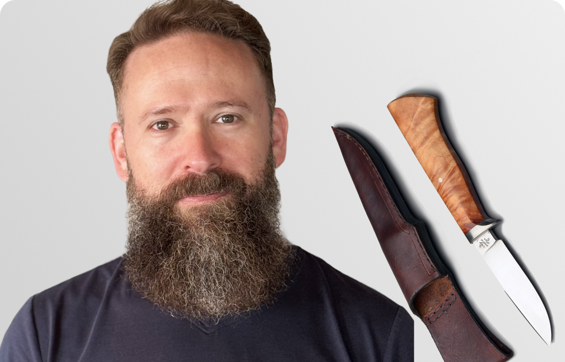 Master bladesmith Zack Jonas with handcrafted knives
