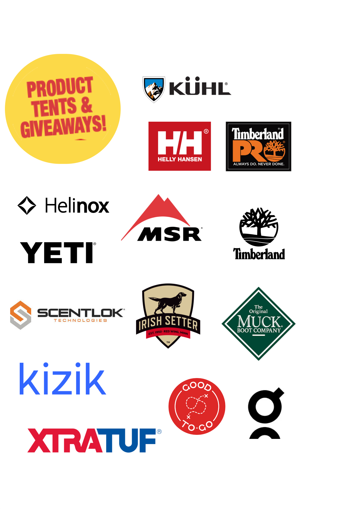 Outdoor gear brand display tent with various products