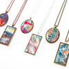 Abstract Painted Necklace, Studio Graffiti Rectangle Pendant (Choose Your Setting Finish)