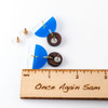 Acrylic and Wood Dangle Earrings - Hemisphere Design (Rosewood / Cobalt Blue / Frost))