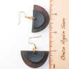 Wood & Leather Dangle Earrings - Half Circle Layers (Black / Cocobolo)