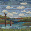 Mixed Media Fiber Art Landscape: Lowcountry Marsh (24x24) Rug Hooking, Punching, Needle Felting