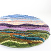 Small Round Mixed Media Fiber Art Landscape: Mountains at Dusk (12")  Rug Hooking, Punching, Needle Felting