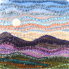 Small Round Mixed Media Fiber Art Landscape: Mountains at Dusk (12")  Rug Hooking, Punching, Needle Felting