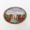 Oval Wool Landscape Painting: Needle Felted Fiber Art (Liberty Bridge)