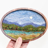 Oval Wool Landscape Painting: Needle Felted Fiber Art (Mountains Lake Moon)