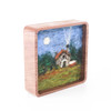 Mini Wool Landscape Painting: Needle Felted Fiber Art (Midnight at the Cottage) 3 Inch Frame