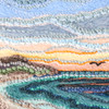 Mixed Media Fiber Art Landscape: Sunrise Beach (15" x 15")  Rug Hooking, Punching, Needle Felting