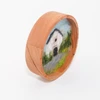 Mini Wool Landscape Painting: Needle Felted Fiber Art (White Barn) 3 Inch Round Frame