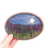 Oval Wool Landscape Painting: Needle Felted Fiber Art (Mountain Lupine at Night)