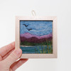 Mini Wool Landscape Painting: Needle Felted Fiber Art (Mountain Lake Birds) 3x3