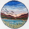Mixed Media Fiber Art Landscape: Marsh Migration (17" x 17") Rug Hooking, Punching, Needle Felting