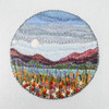 Mixed Media Fiber Art Landscape: Wildflowers at Moonrise (15" x 15") Rug Hooking, Punching, Needle Felting