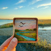 Mini Wool Landscape Painting: Needle Felted Fiber Art (Marsh Birds) 3x3 Mini Wool Landscape Painting: Needle Felted Fiber Art (Marsh Birds) 3x3