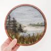 Round Wool Landscape Painting: Needle Felted Fiber Art (Lake in Winter) 7 inches
