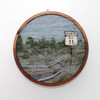 Round Wool Landscape Painting: Needle Felted Fiber Art (Foggy Highway) 7 inches