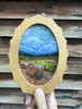 Wool Landscape Painting: Needle Felted Fiber Art (Purple Wildflowers) Oval Frame