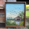 Wool Landscape Painting: Needle Felted Fiber Art, Barnscape (8x10)