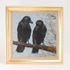 Needle Felted Wool Painting: Crows Conversations (13x13 Gold Frame)