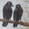Needle Felted Wool Painting: Crows Conversations (13x13 Gold Frame)