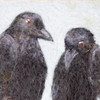 Needle Felted Wool Painting: Crows Conversations (13x13 Gold Frame)